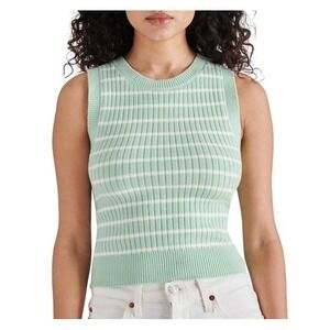 Steve Madden Sweater Tan Ribbed Cropped XS Green Stripe Knit Top Y2K Coastal NWT